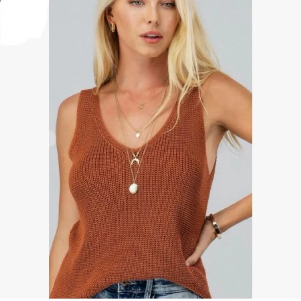 🌾🌿Boho Sweater Tank | V Neck & Back | Knit | Coffee Almond Rust | Flattering🌙